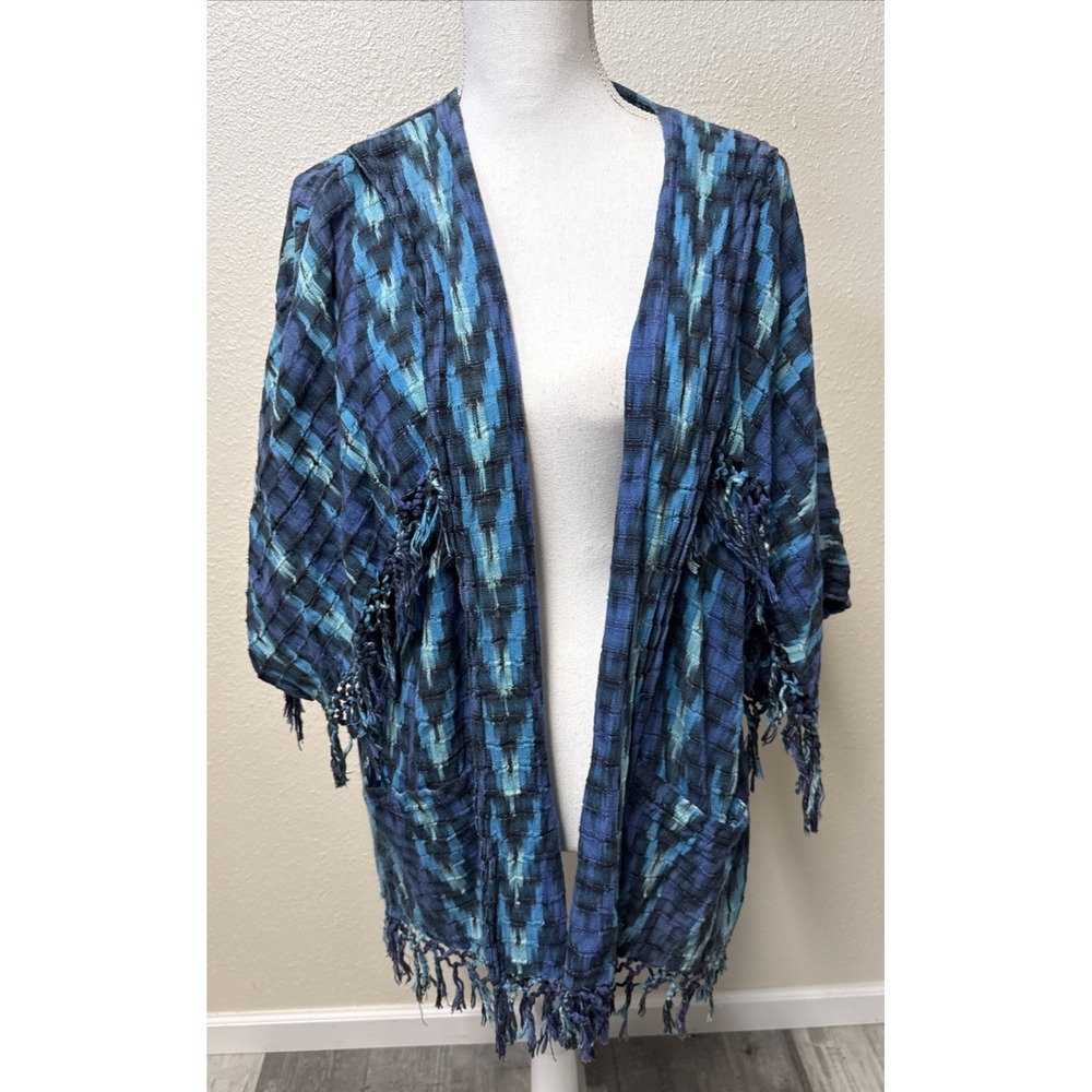Vtg Ixchel Open Cardigan Fringe Handwoven Kimono Coastal Boho Festival Granola